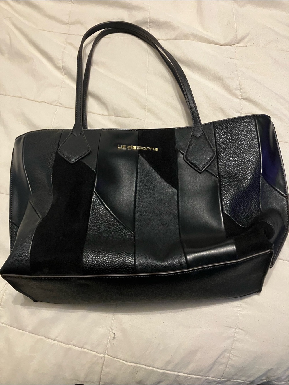 Liz Claiborne Black Patchwork Shoulder Tote